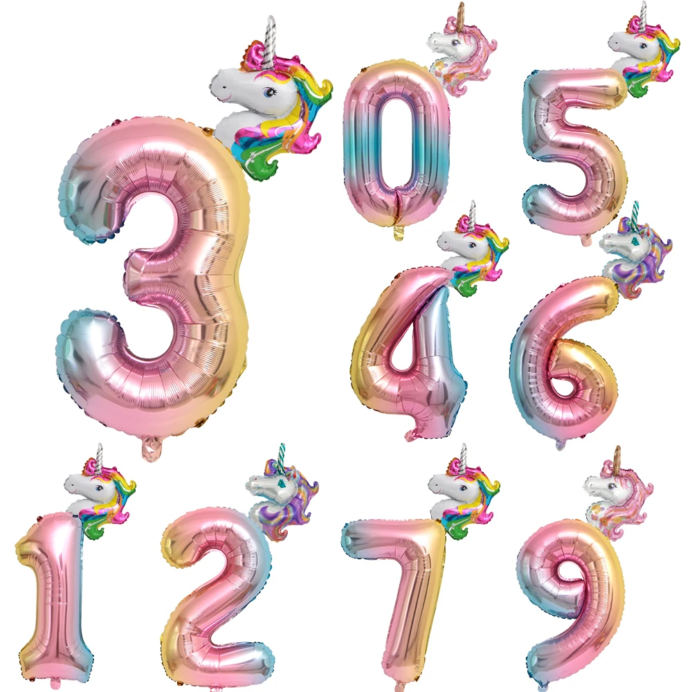1 Набор радужных переливающихся цифр Единорог воздушный шар 32 дюйма номер фольги Воздушные шары День рождения украшение детские надувные игрушки