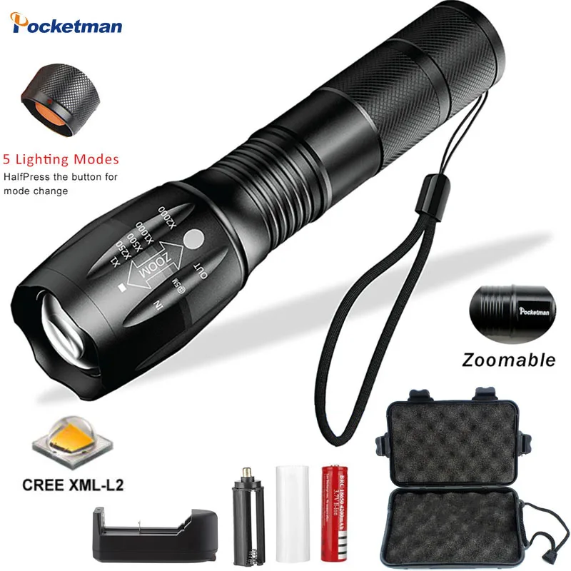 

A17 LED XM-L L2 Flashlight Torch 5000 Lumens Portable Ultra Bright Zoomable for Camping, Patrolling, Night Riding, Emergency