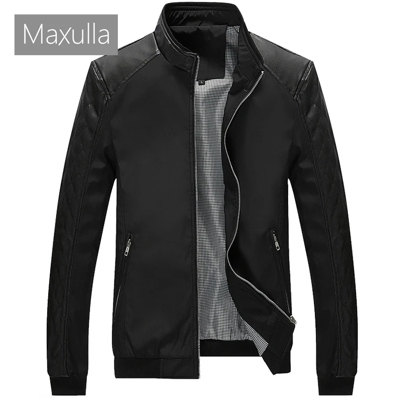 

Maxulla Mens Jacket Spring Mens Casual PU Leather Patchwork Thin Coats Bomber Jackets Male Fashion Anorak Jackets Clothing 5XL
