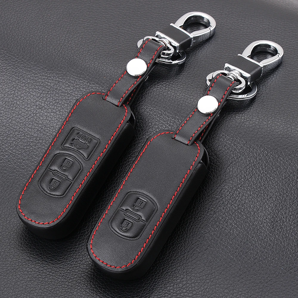 VCiiC Genuine Leather car key fob cover case set protect for Mazda 2 3