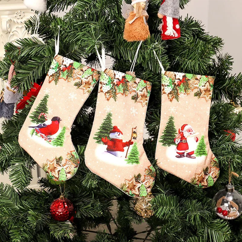 

Christmas Stockings Pendant Cloth Ornaments Small Boots Pendant Christmas Pattern Print Party Home Decoration Supplies Gift Bag