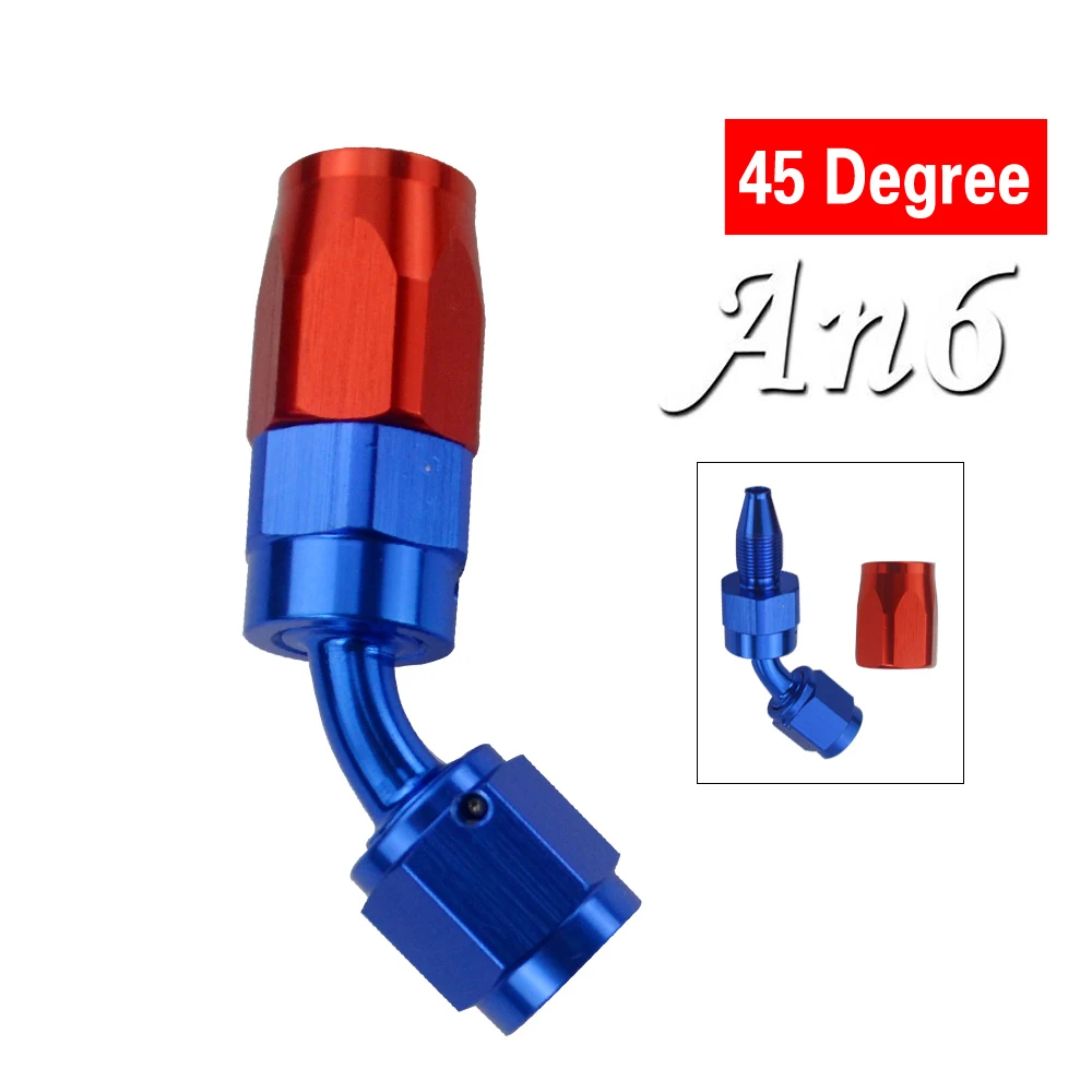 45 Degree RedBlue LZONE-6 AN-6 алюминиевый прямой 45 градусов 90 градусов поворотный концевой фитинг шланга адаптер масло топливная линия - Цвет: 45 Degree RedBlue