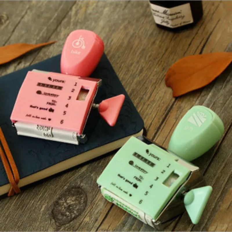 

1pc diary deco roller stamp 6 different patterns in one pink green color appearance scrapbooking DIY hobby craft