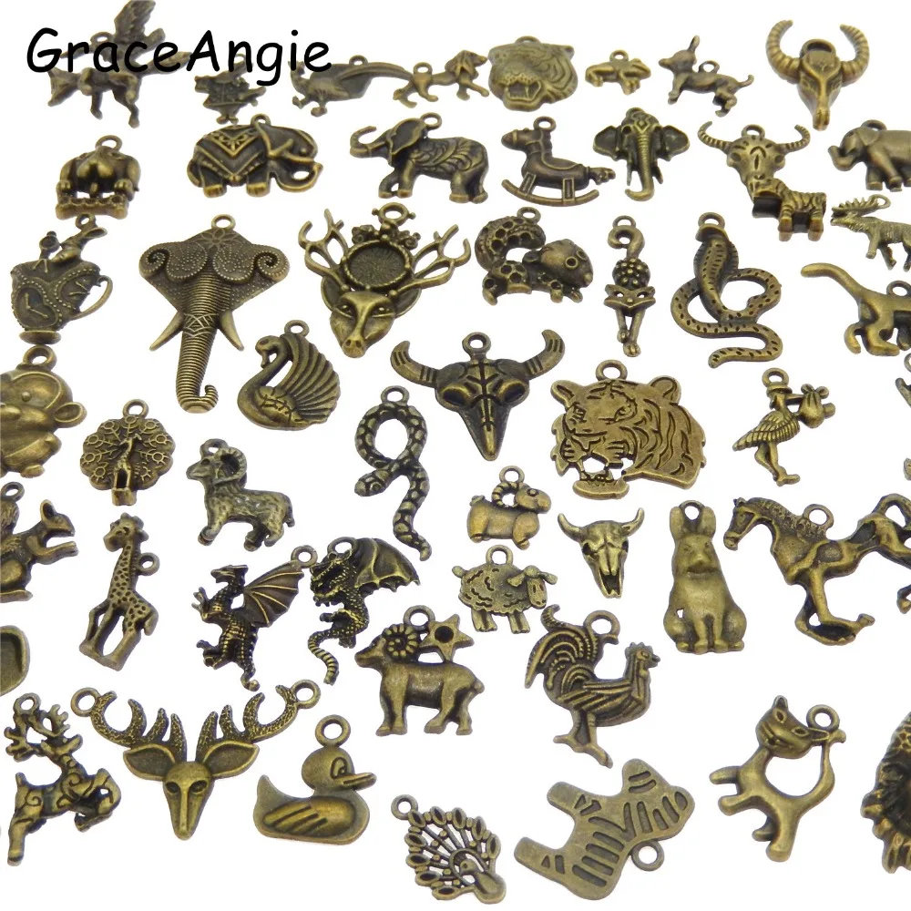 

20pcs Mix Animal Charms Skull Elephant Snake Horse Tiger Alloy Bronze Charms Necklace Pendant Bracelet Chamrs Earrings DIY Craft