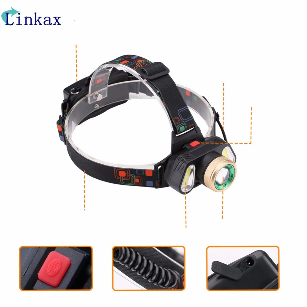 

1*T6+2*COB LED Headlamp 4 Modes 3800ML Headlight Torch Hunting Frontal Light for Outdoor Camping Lantern Lamp Power by 2*18650