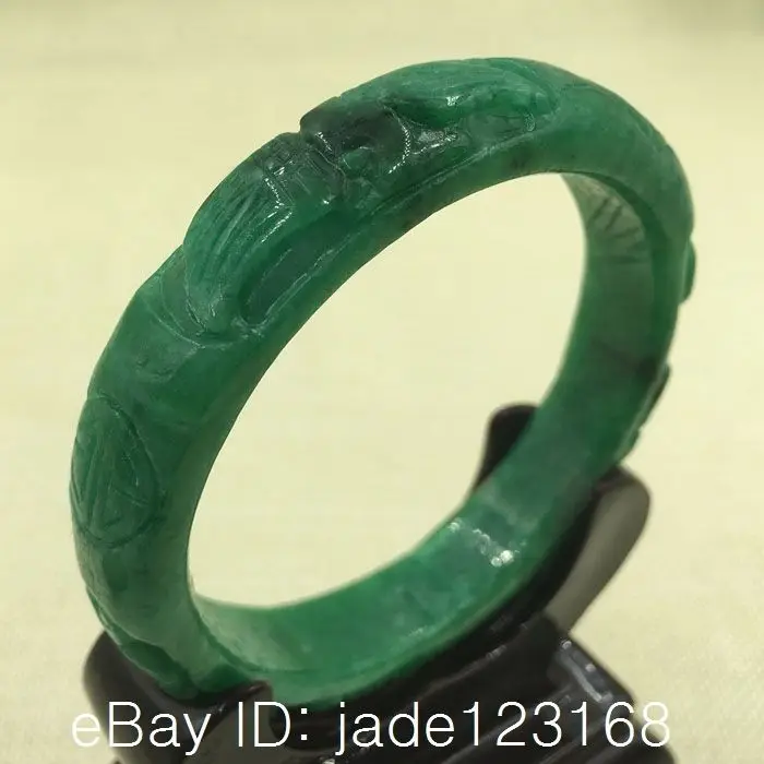 

A-2265 Chinese Hand-carved Emerald Green Jadeite Jade Gems Bangle Bracelet 63mm 28% 10.13