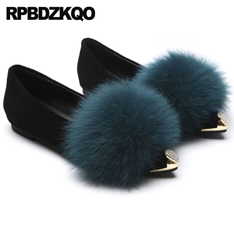 Taille Appartements Glissent Fourrure Cristal Diamant Pointu Chinois En pourpre De gris Hiver Métal 34 rouge jaune Designer Chaussures Chine noir Femmes Strass Daim Sur coffee Dames Camel vert Bout 7gYv6yIbfm