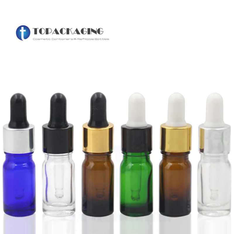 100PCS*5ML Dropper Bottle Transparent Glass Serum Makeup Packing Small Empty Cosmetic Container Essential Oil Refillable Liquid