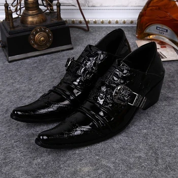 

Plus Size New Arrival Pointed Toe Man Banquet Oxfords Patent Leather Height Increased Men's Formal Dress Alligator Shoes SL327