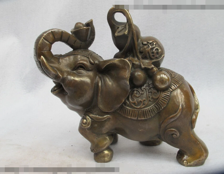 

free Lucky China Bronze Copper Feng Shui Auspicious elephant carrying a gourd Statue fast