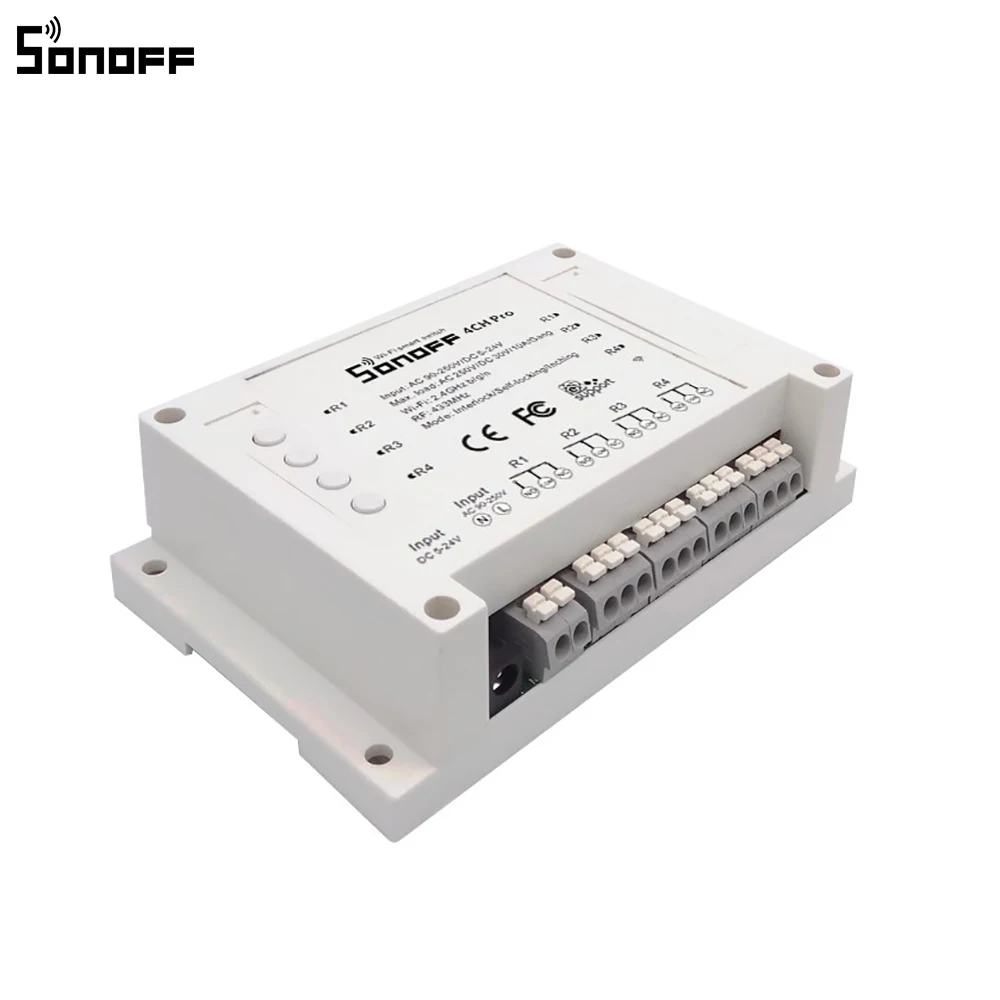 Sonoff 4CH Pro Smart Home RF Wifi Light Switch 4 Gang 3 Working Modes Inching Interlock Self-locking Wifi Switch Work With Alexa