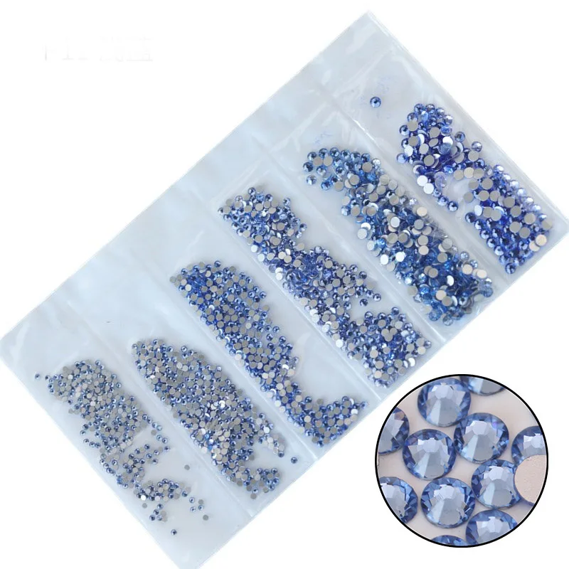 Смешанные 6 размер блестящие 3d кристаллы для ногтей Стразы стеклянные бусины-бриллианты украшения аксессуары для ногтей камни амулеты набор - Цвет: Light Sapphire