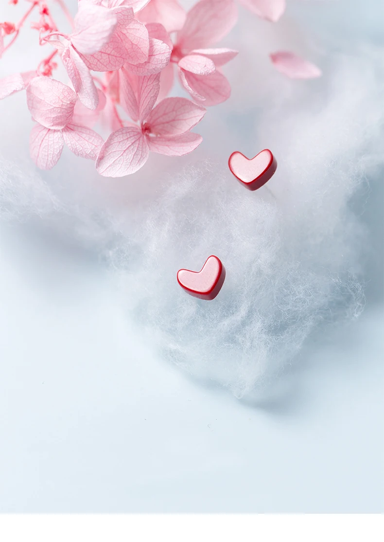 MloveAcc Новая мода маленькая любовь красное сердце серьги-гвоздики с эпоксидной смолой для женщин 925 пробы серебряные серьги