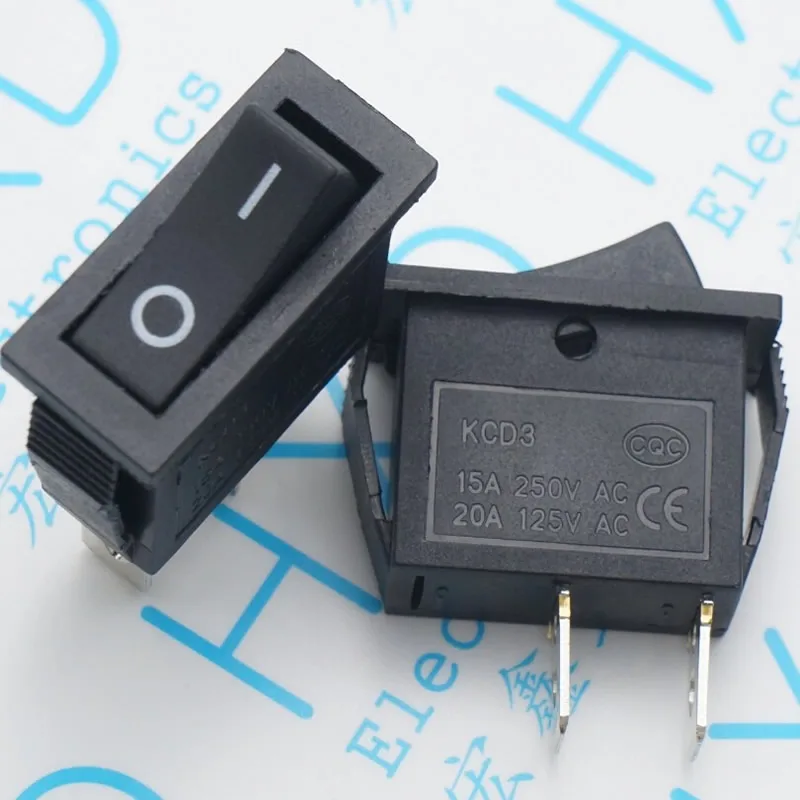 

100PCS / Ultrathin KCD3-101N rocker switch KCD2 Black 2 pin 2 rocker gear 16A/250V waveform