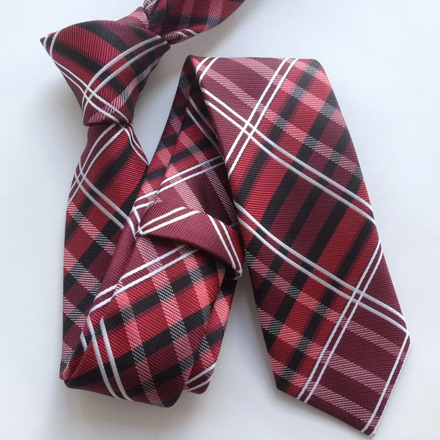 Мода 2017 г. тонкий галстук для вечерние свадебные мужские Высокое качество Тканые галстук красный с белым черные классические пледы