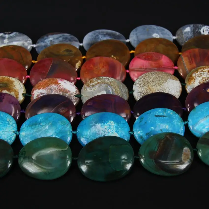 7 Colos Achate Beads 7PCS Strand Smooth Natural Dragon Veins Gems Stone Oval Slab Slice Pendant Large Size Middle Drilled | Украшения и