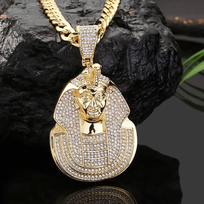 Огромная голова Фараона кулон со Льдом Bling кристалл очаровательный из нержавеющей стали подвески на цепочках ювелирные изделия хип хоп панк Куба ожерелье