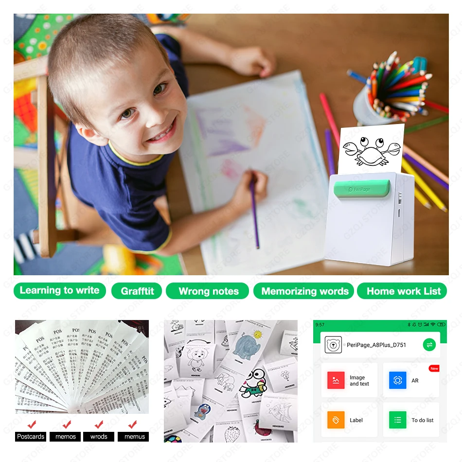 Принтер Peripage AR Photo Printer этикетка Thermal Маленькие картинки Фотопринтер для телефона Android iOS Детские подарки на день рождения