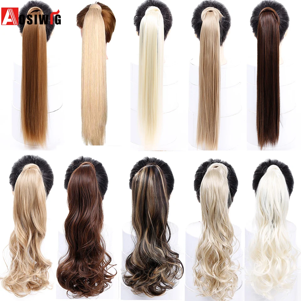 

AOSIWIG 24" 120g Straight Clip In Hair Tail False Hair Ponytail Hairpiece With Hairpins Synthetic Hair Pony Tail Hair Extensions
