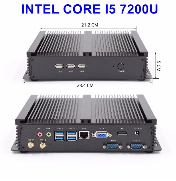 Промышленный безвентиляторный мини ПК Core i5 7200U i5 6200U i3 6006U 2* Lans 2* COM HTPC мини ПК Windows 10 Linux маленький компьютер 7* USB