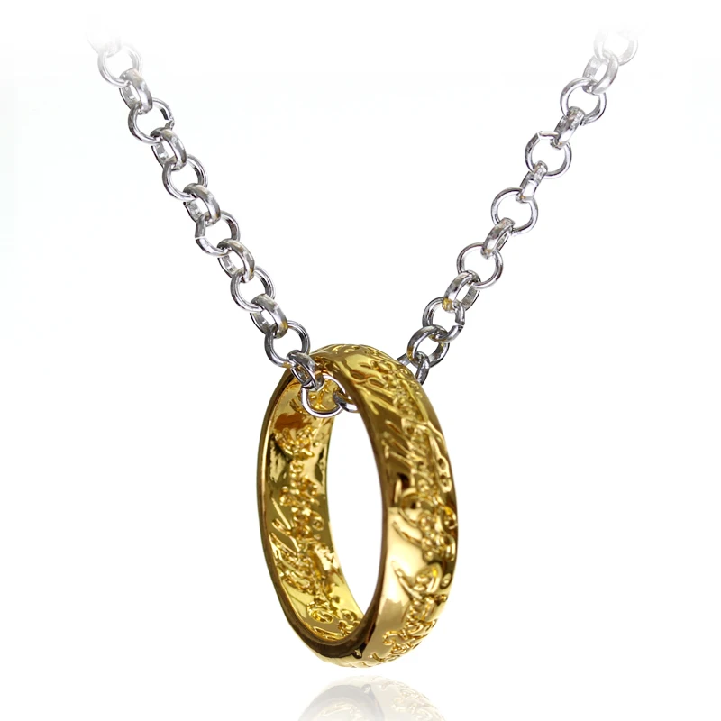 

New Habbit Letter Lord of One Rings For Men Black Gold Silver Ring 2 Color Movie Pendant Chain Jewelry