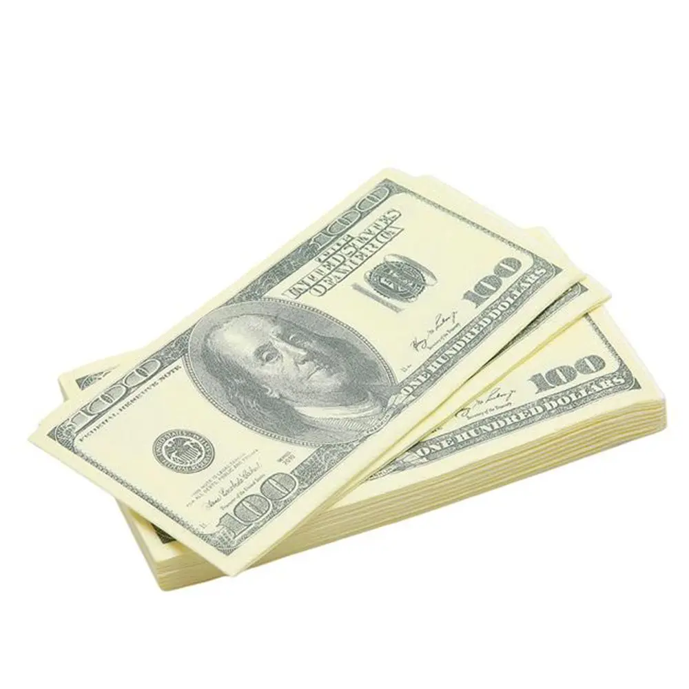 Paper Napkins 100pcs Creative Dollars Napkins Environmentally-friendly Pure Wood Pulp Paper Towel Three-layer Napkin Money Pattern Printing