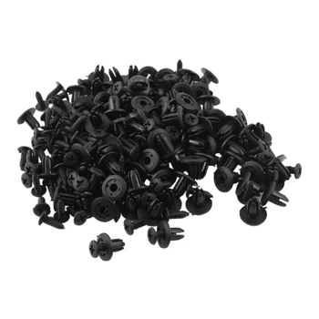 

100 Pcs Car Fender Push Type Black Plastic Rivets Fastener 6mm Hole