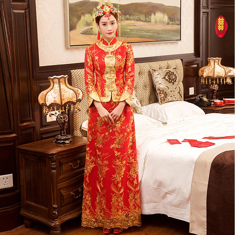Новое красное традиционное китайское свадебное платье Ципао Национальный костюм женский заморской китайский стиль невесты вышивка Cheongsam S-XXL