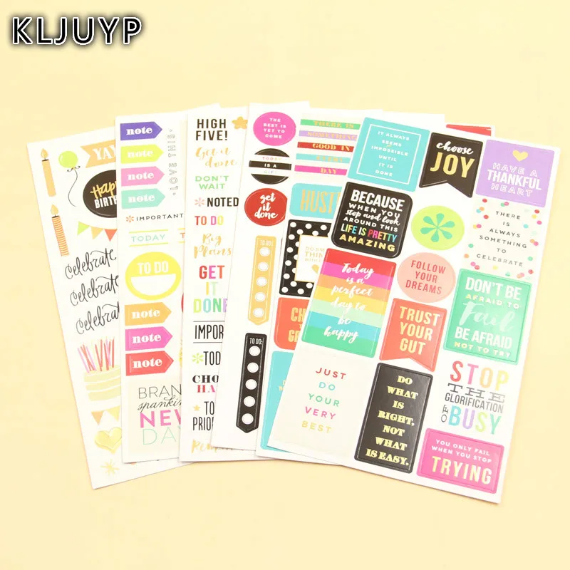 

KLJUYP 6sheets Happy Birthday Self- adhesive Paper Sticker for Scrapbooking Happy Planner/Card Making/Journaling Project