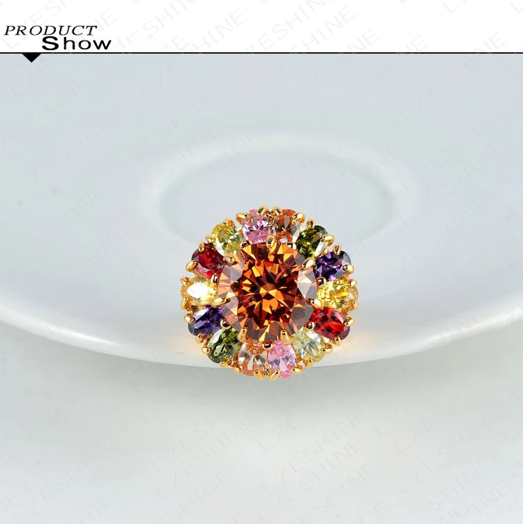 Beagloer Beautiful Nice Flower Ring Gold Color Girl Rings Made With Colourful Elements Austrian Crystals 23*25mm Ri-HQ0295