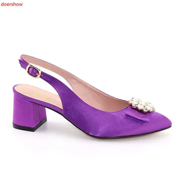 

doershow Wonderful purple rhinestone women sandals with big crystal design african black low heel shoes for dress HFF1-18