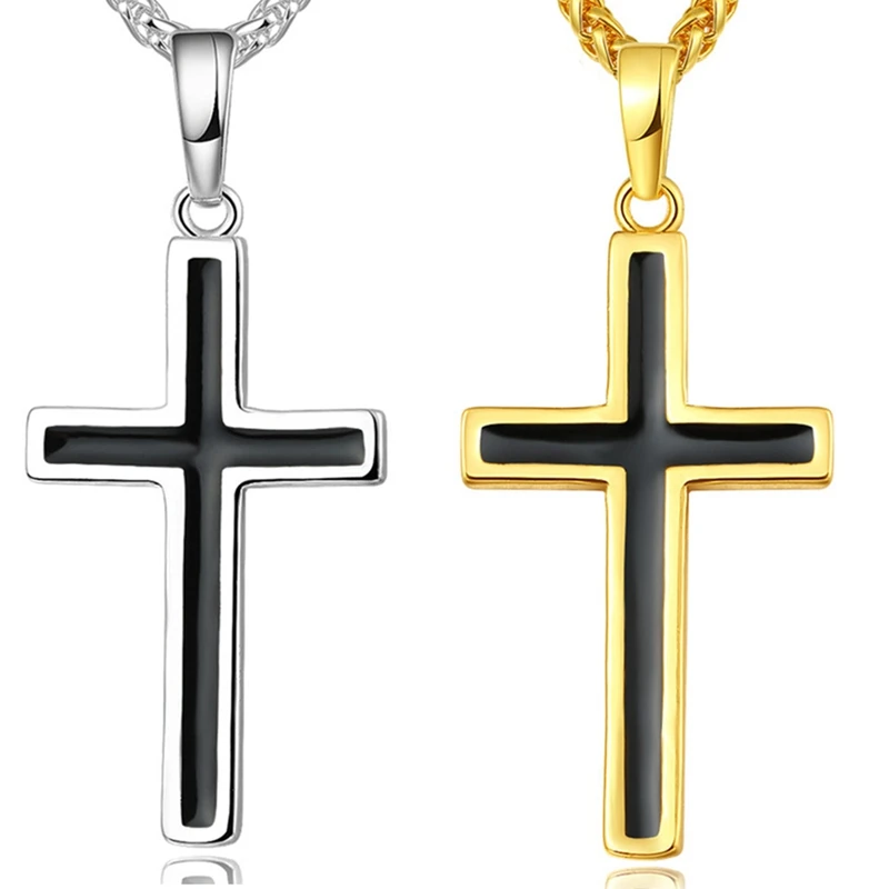 Cross Enamel Pendant Necklace Stainless Religious Christian Jewelry For
