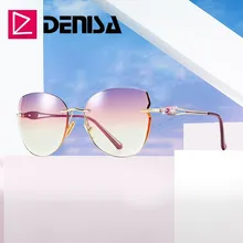 DENISA, роскошный бренд, кошачий глаз, солнцезащитные очки для женщин,, стразы, без оправы, солнцезащитные очки для девушек, модные очки, защита от солнца, UV400, G31278