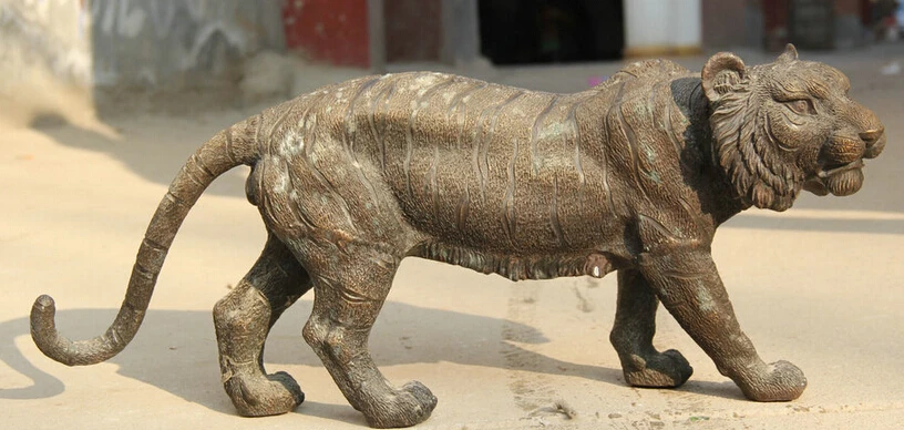 

USPS to USA S2218 28" Larger Chinese Bronze Run Wild ferocious Zodiac Year Tiger sculpture Statue B0401