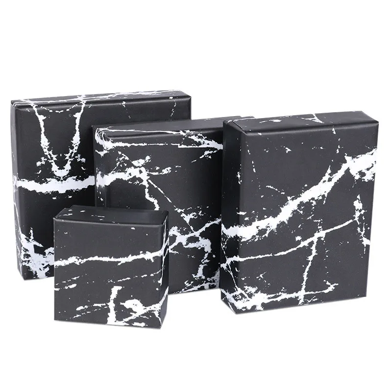 

2019 NEW white good different size black / white Marbling Kraft paper box For earring/ring /bracelet/necklace jewelry box A42