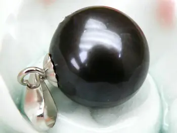 

9mm AAA+++ perfect round black green south sea pearl pendant white gold