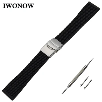 

Silicone Rubber Watch Band 20mm 22mm 24mm for Diesel Stainless Steel Safety Buckle Strap Wrist Belt Bracelet Black + Spring Bar