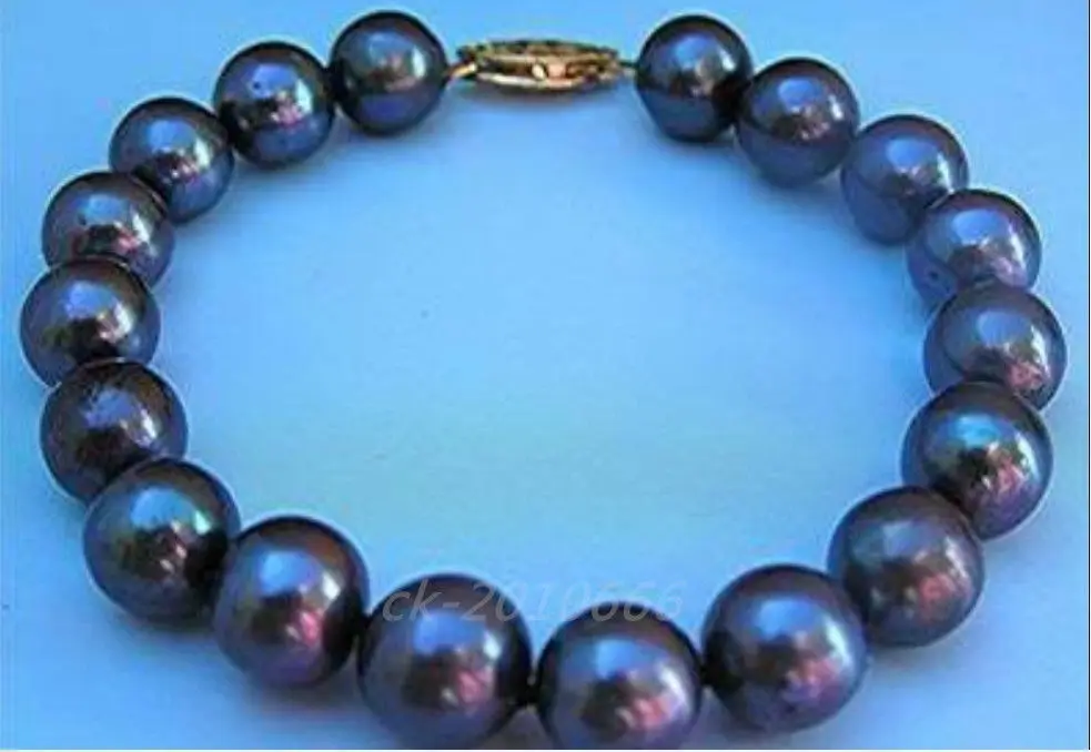 

10-11MM AAA TAHITIAN BLACK PEARL BRACELET 7.5"-8INCH 14KGP@^Noble style Natural Fine jewe SHIPPING 5.25