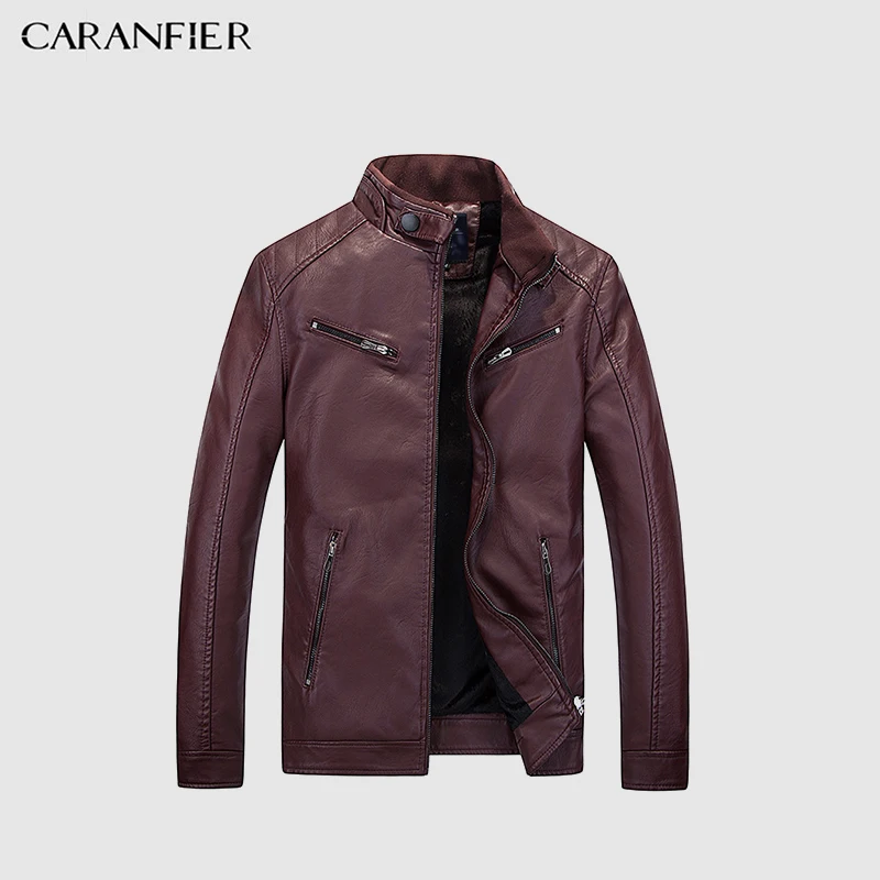 

CARANFIER Men Leather Jackets Autumn Coats Men Plus Velvet Simple Faux PU Outerwear Biker Motorcycle Male Punk Jacket