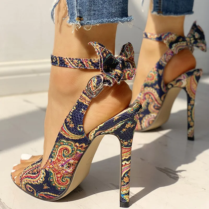 Women Summer Thin High Heels Pumps Fish Mouth Bow Hollow Out Cross-tied Pumps Party Wedding Shoes Sandals