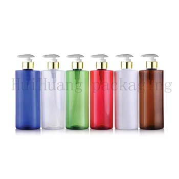 

12X500ml empty gold collar pump plastic cosmetic white bottles,shampoo PET container with lotion pump 500cc shampoo pump bottle