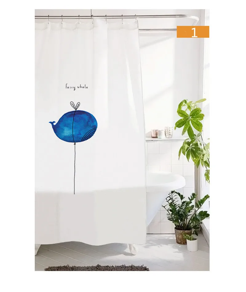 

Minimalist Cartoon Fish Fox Shower Curtain Waterproof Polyester Toilet Partition Curtain Bathroom Curtain with Hooks Home Decor