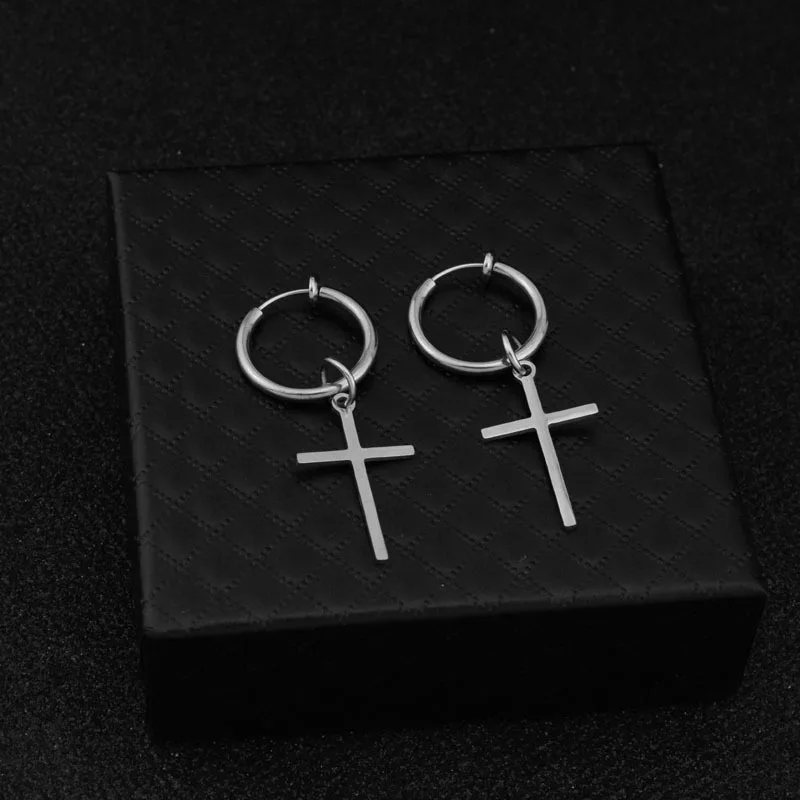 Men's cross earring in gold or black, wire hoop dangle cross earrings, cross earring for guys, black cross earring, 552YW - Image 3