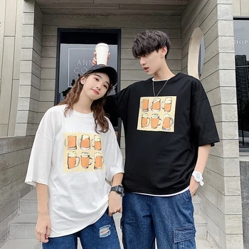 

Summer New T Shirt Men's Fashion Printed Casual Short-sleeved Tshirt Man Streetwear Trend Wild Hip-hop Loose Cotton T-shirt