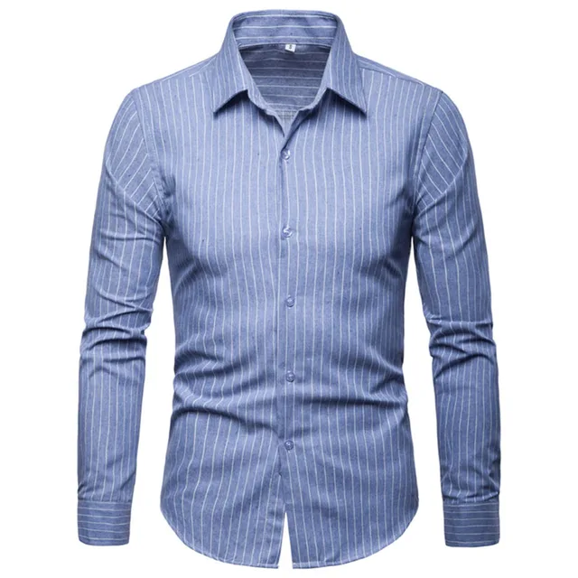 Aolamegs Men Shirts Striped Male Simple Shirts Thin Long Sleeve Shirt