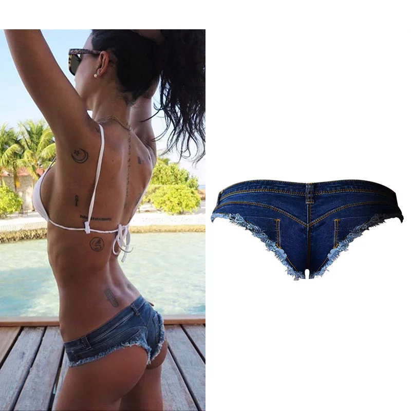 Summer Sexy Low Waist Denim Women Jeans Skinny Elastic Mini Short Pants Hot Butt Tight Exposed Night Club Women Blue Pants Jeans (1)