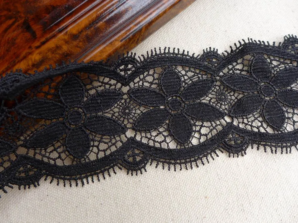 

5 Yards Black Venise Lace Trim with Flower Guipure Eyelash Lace Wedding Fabric Bridal Supplies
