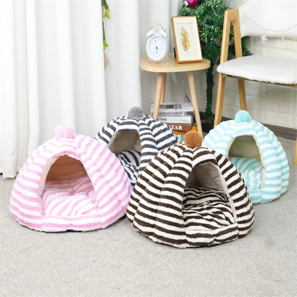  Super Warm Cat Cave Winter Warm Kitten Puppy Sleeping Bed With Cushion Tent Small Dogs Cat House Ke