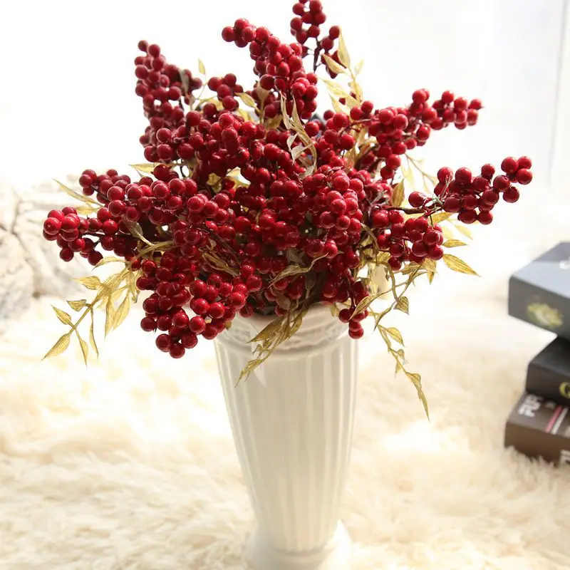 

Artificial Flowers Christmas Red Berry Berries Leaf Spray Branch Wedding Flower Christmas Tree Wreath Garland Home Decoration