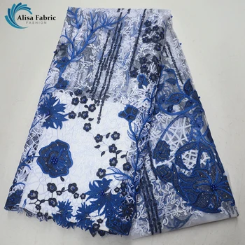 

Beautiful design Africa lace fabric Embroidered Tulle lace with Beads and Stones hot selling French laces fabric For party dress
